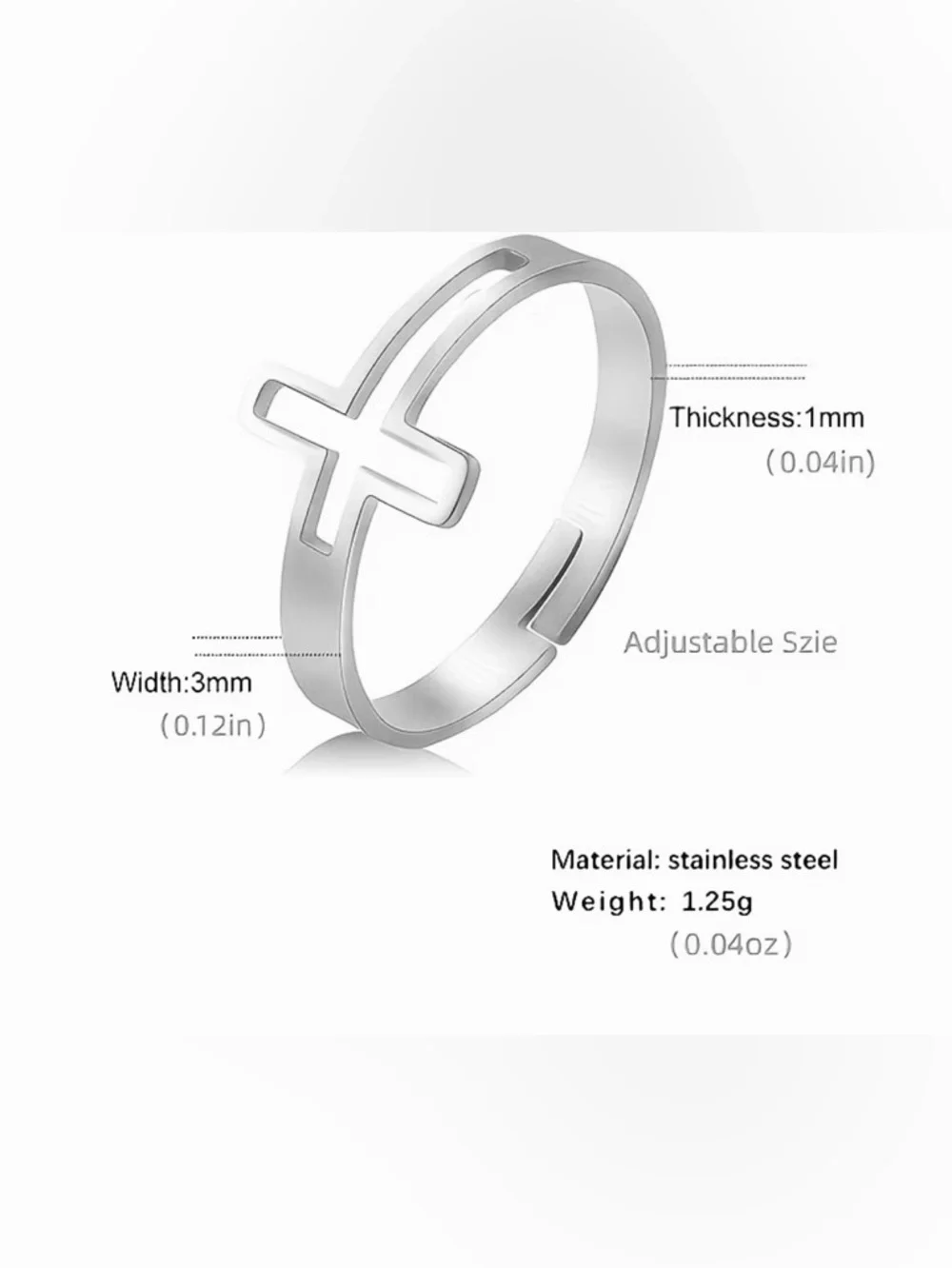 BNIB - Minimalist Silver Cross Open Band Ring